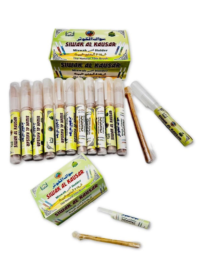 Miswak Sticks-Siwak Al-Kousar Miswak with Holders - 12 Piece Natural Toothbrush Set